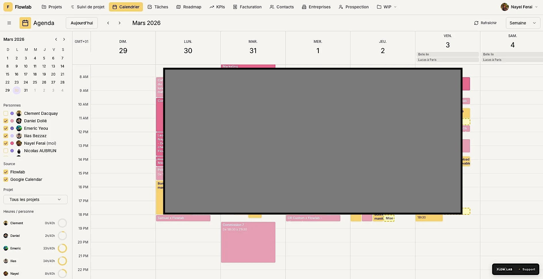 Calendrier équipe Flowlab